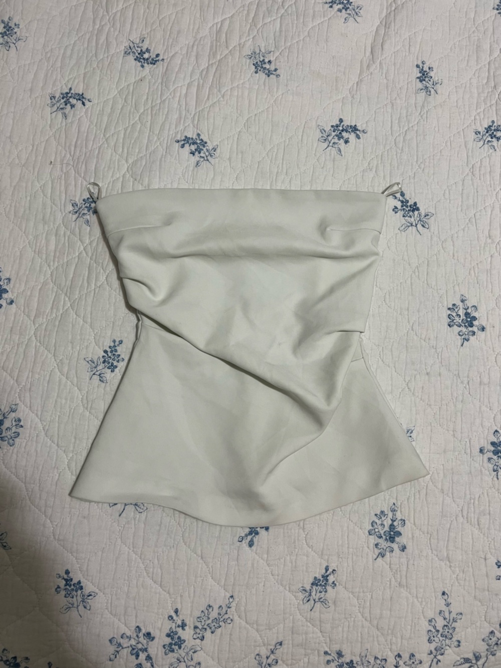 Zara White Draped Strapless Tank Top